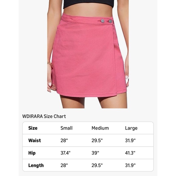 WDIRARA Women's Medium High Waisted ALine Button Wrap Denim Jean Mini Skirt Pink - Picture 3 of 4